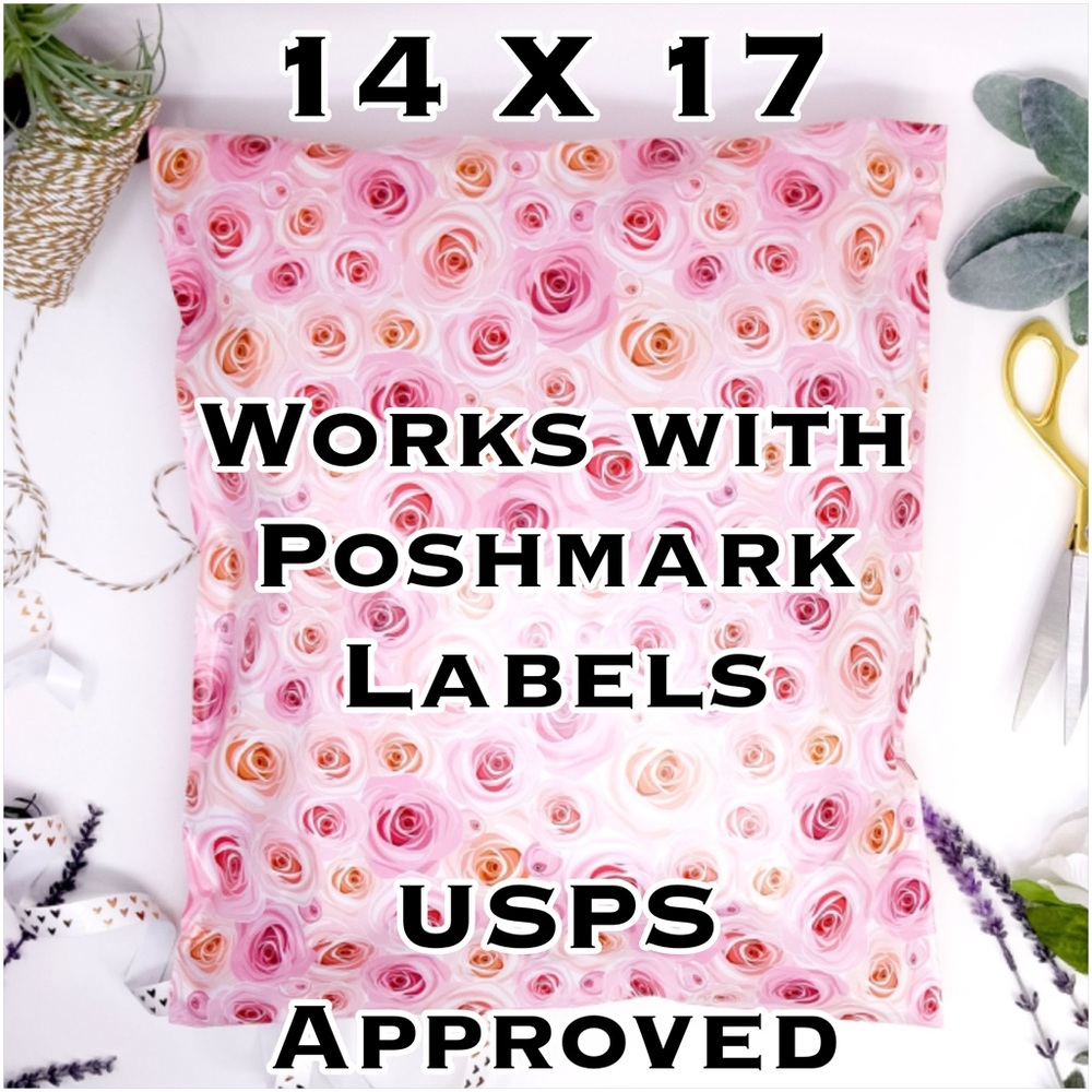 50 14X17 Pink Rose Poly Mailers PRICE IS FIRM - Picture 1 of 6